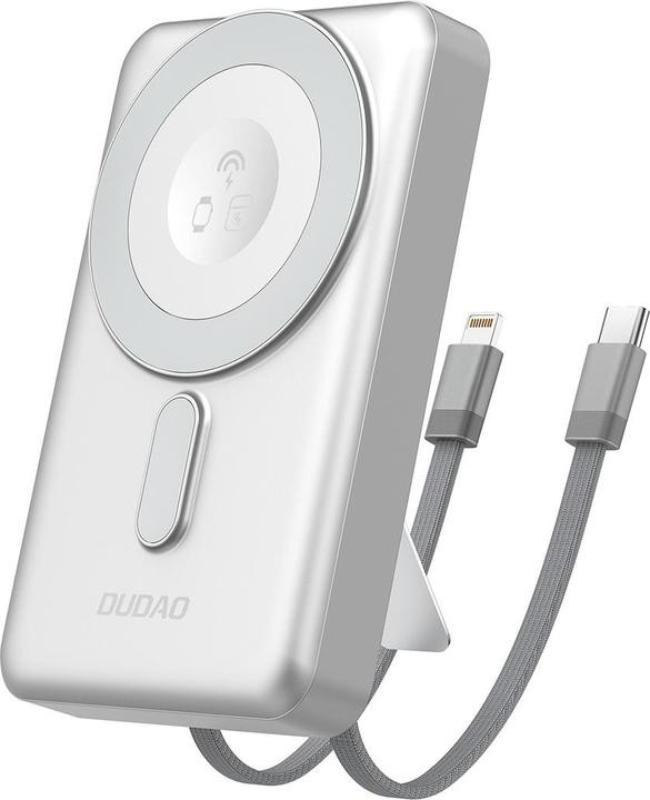 Dudao K29 10000mAh PD 20W MagSafe Powerbank with Metal Case, Stand and Built-in USB-C/ Lightning Cables - Silver
